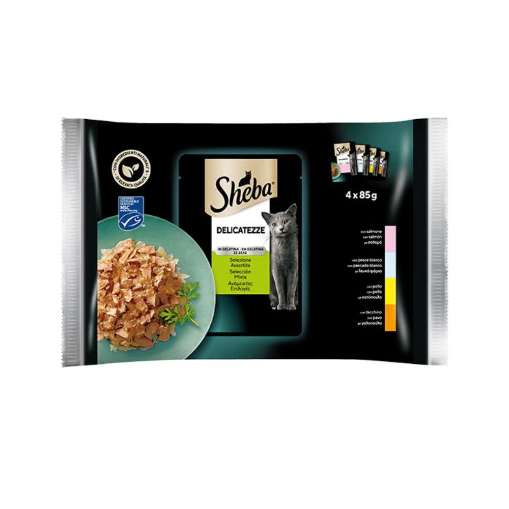 Sheba Delicatezze in Gelatina Cat Adult - Selezione Assortita - 4 x 85 g