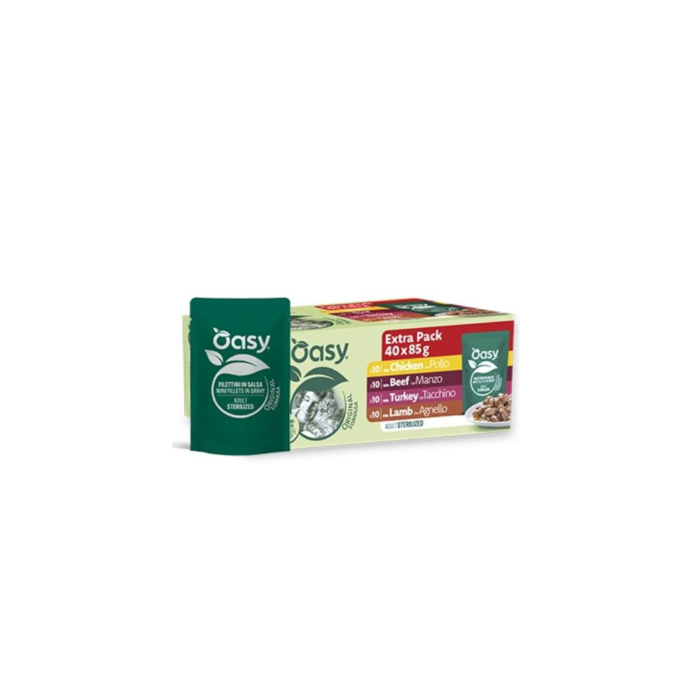 Oasy Extra Pack Sterilized Cat Adult - Pollo, Manzo, Tacchino e Agnello - 40 x 85 g