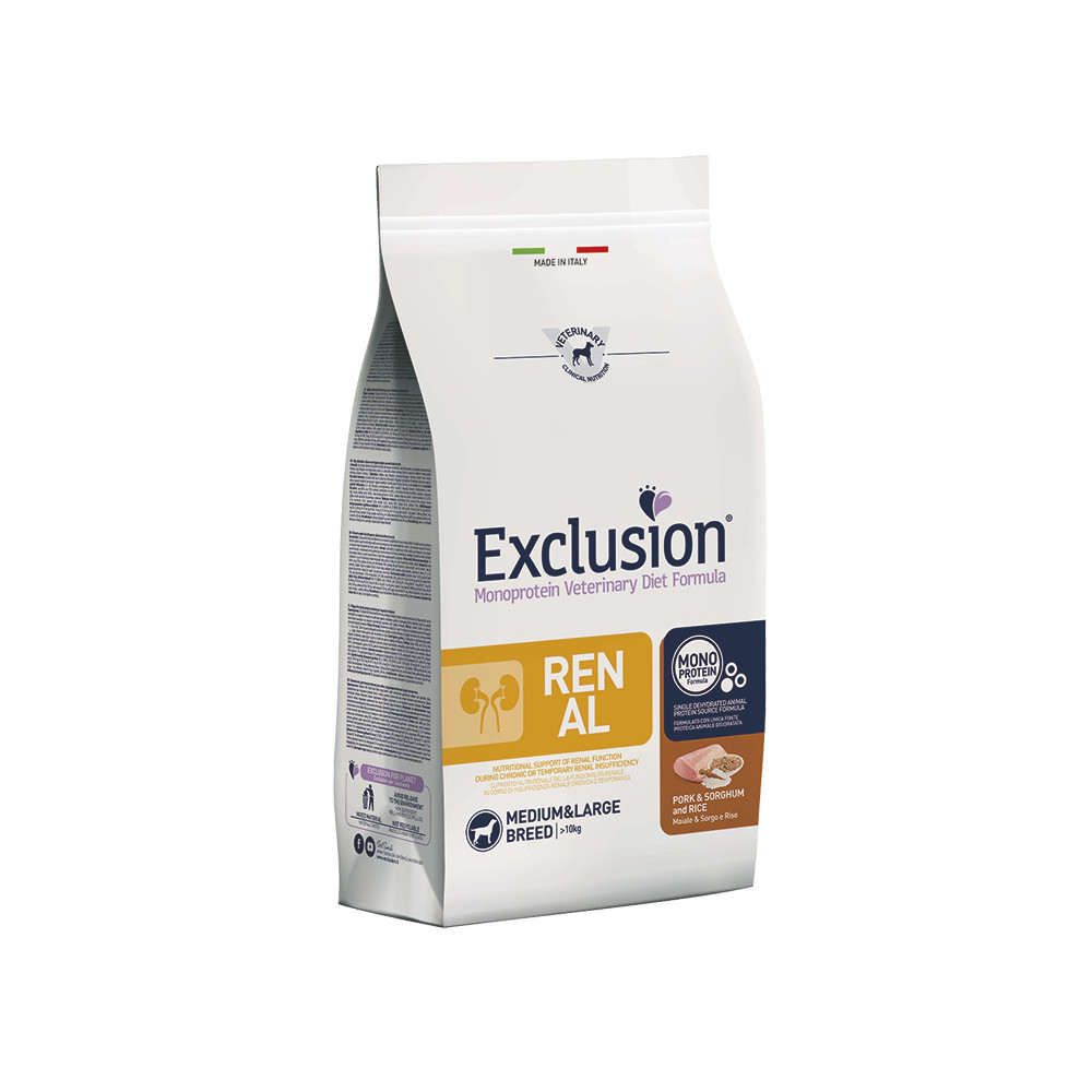 Exclusion Monoprotein Vet Diet Renal Dog Adult Medium/Large Breed - Maiale, Sorgo e Riso - 12 kg