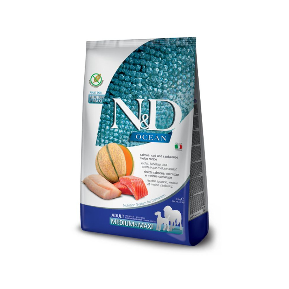 Farmina N&D Ocean Dog Adult Medium/Maxi - Salmone, Merluzzo & Melone Cantalupo - 12 kg