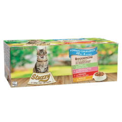 Stuzzy Bocconcini Multipack Cat Adult - 12 Pollo, 12 Vitello, 12 Prosciutto e 12 Manzo - 48 x 85 g