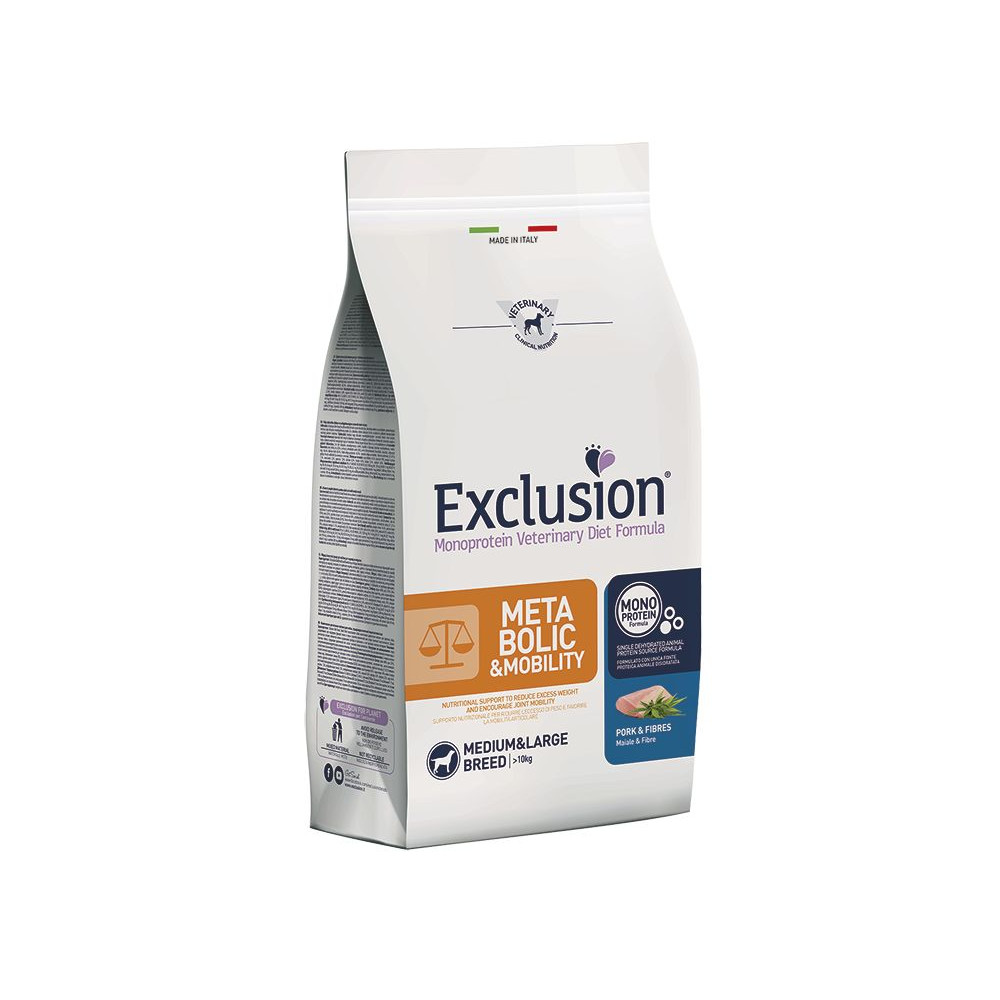Exclusion Monoprotein Vet Diet Metabolic & Mobility Dog Adult Medium/Large Breed - Maiale e Fibre - 12 kg
