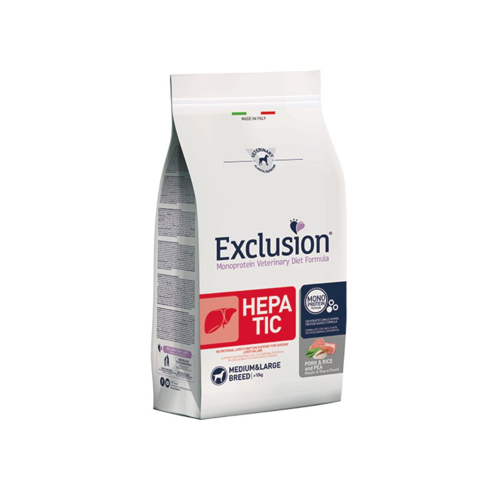 Exclusion Monoprotein Vet Diet Hepatic Dog Adult Medium/Large Breeds - Maiale, Riso & Piselli - 2 kg