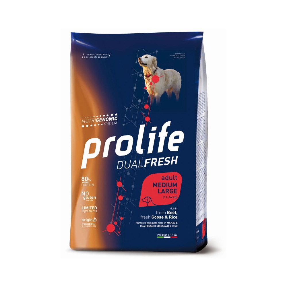 Prolife DualFresh Dog Adult Medium/Large - Manzo Fresco, Oca Fresca e Riso - 2,5 kg
