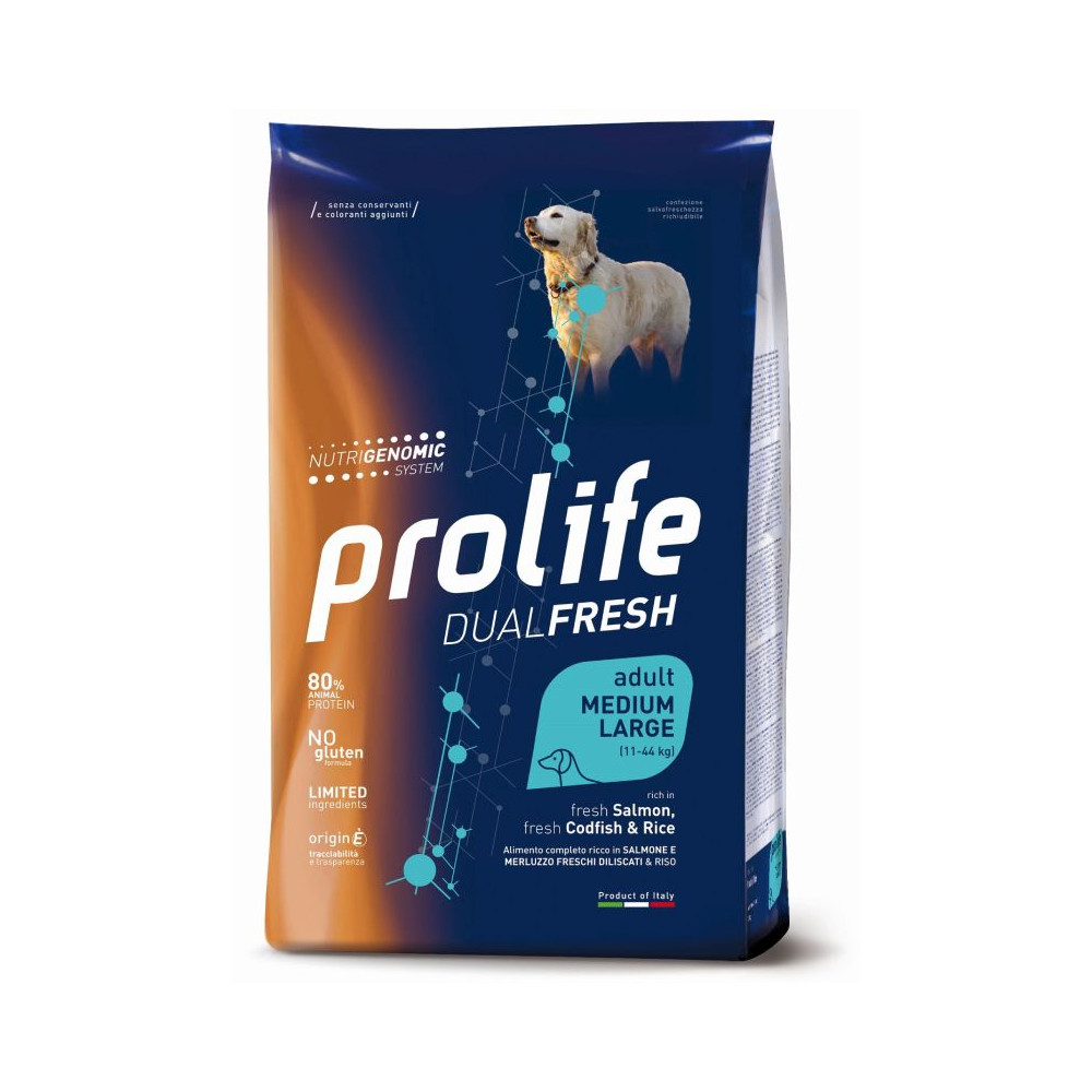 Prolife DualFresh Dog Adult Medium/Large - Salmone Fresco, Merluzzo Fresco e Riso - 2,5 kg
