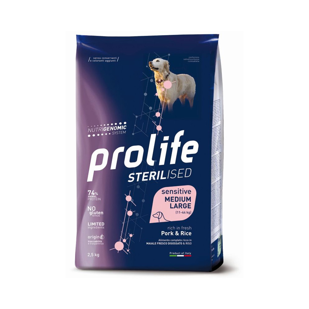 Prolife Sterilised Sensitive Dog Adult Medium/Large - Maiale e Riso - 2,5 kg