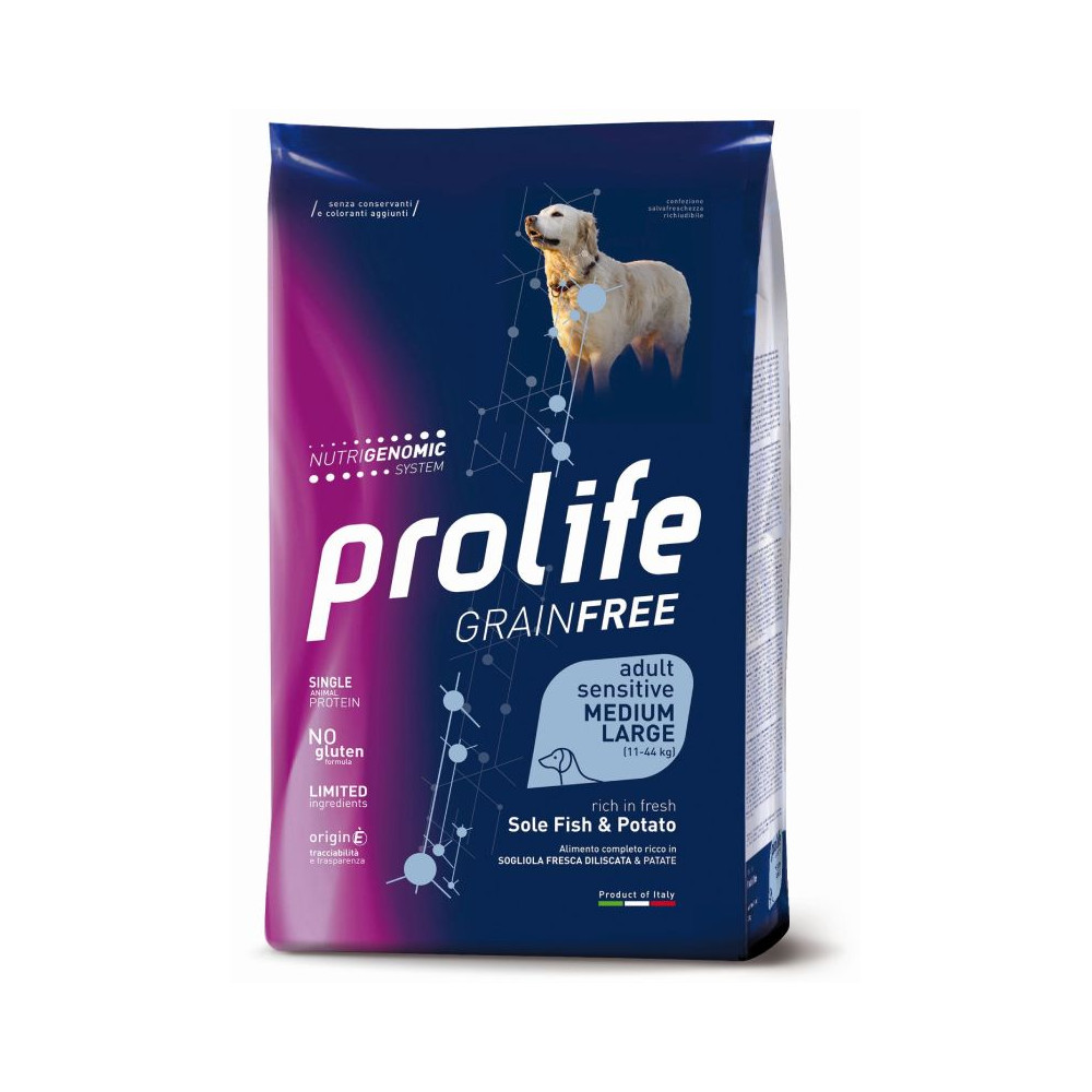 Prolife GrainFree Sensitive Dog Adult Medium/Large - Sogliola e Patate - 10 kg