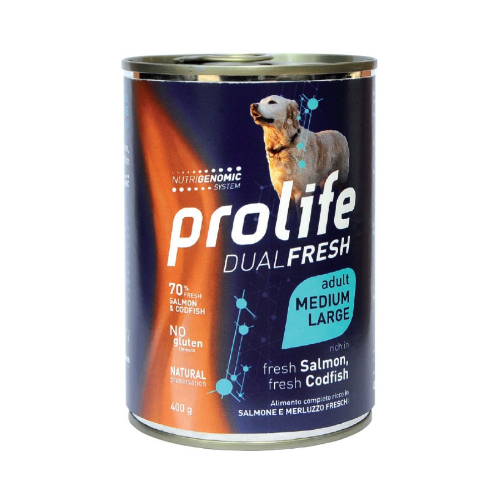 Prolife DualFresh Dog Adult Medium/Large - Salmone Fresco, Merluzzo Fresco e Riso - 400 g