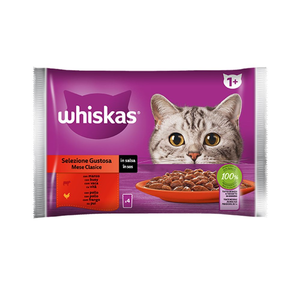 Whiskas Buste Cat Adult - Selezione Gustosa - 4 x 85 g
