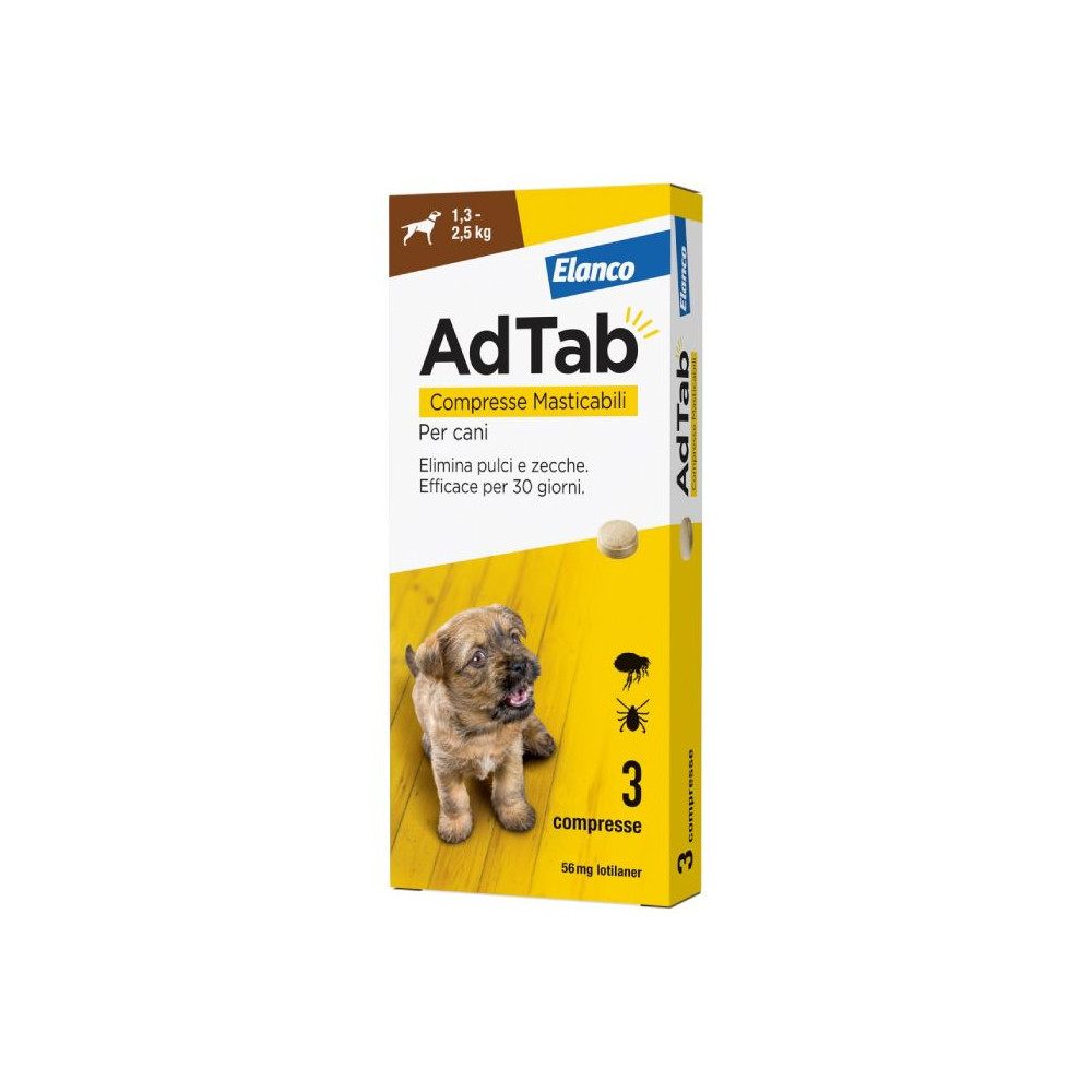 AdTab per Cani 1,3–2,5 kg – Compresse Masticabili Antiparassitarie contro Pulci e Zecche, 3 Compresse