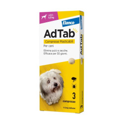 AdTab per Cani 2,5-5,5 kg – Compresse Masticabili Antiparassitarie contro Pulci e Zecche, 3 Compresse