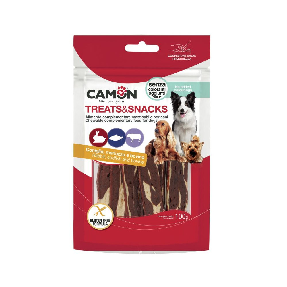 Camon Jerky Dog Adult - Coniglio, Merluzzo e Pelle Bovina - 100 g