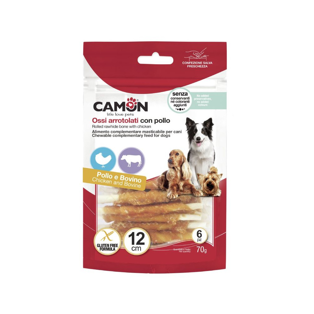 Camon Ossi Annodati Dog - Pelle Bovina con Pollo - 70 g