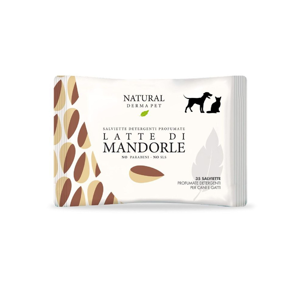 NATURAL DERMA PET SALVIETTE CANI E GATTI – LATTE DI MANDORLE formato da 35 salviette