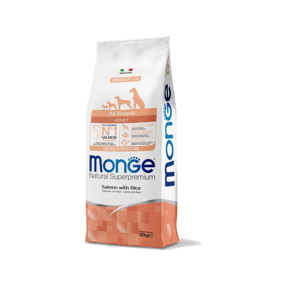 Monge Natural Superpremium Monoprotein Dog Adult All Breeds - Salmone e Riso - 12 kg