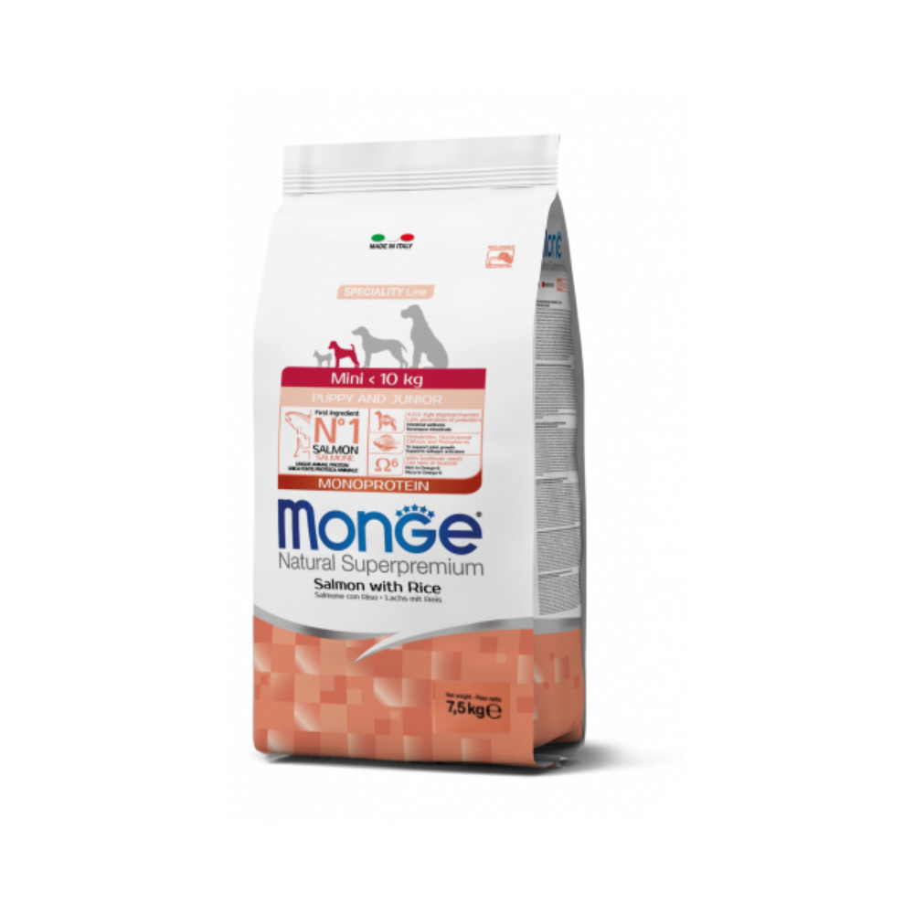 Monge Natural Superpremium Mini Puppy & Junior Monoprotein Salmone con Riso 7,5Kg