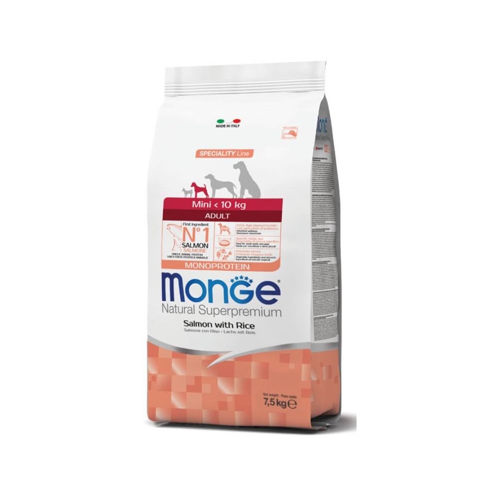 Monge Natural Superpremium Dog Mini Adult Monoprotein Salmone con Riso 7,5Kg