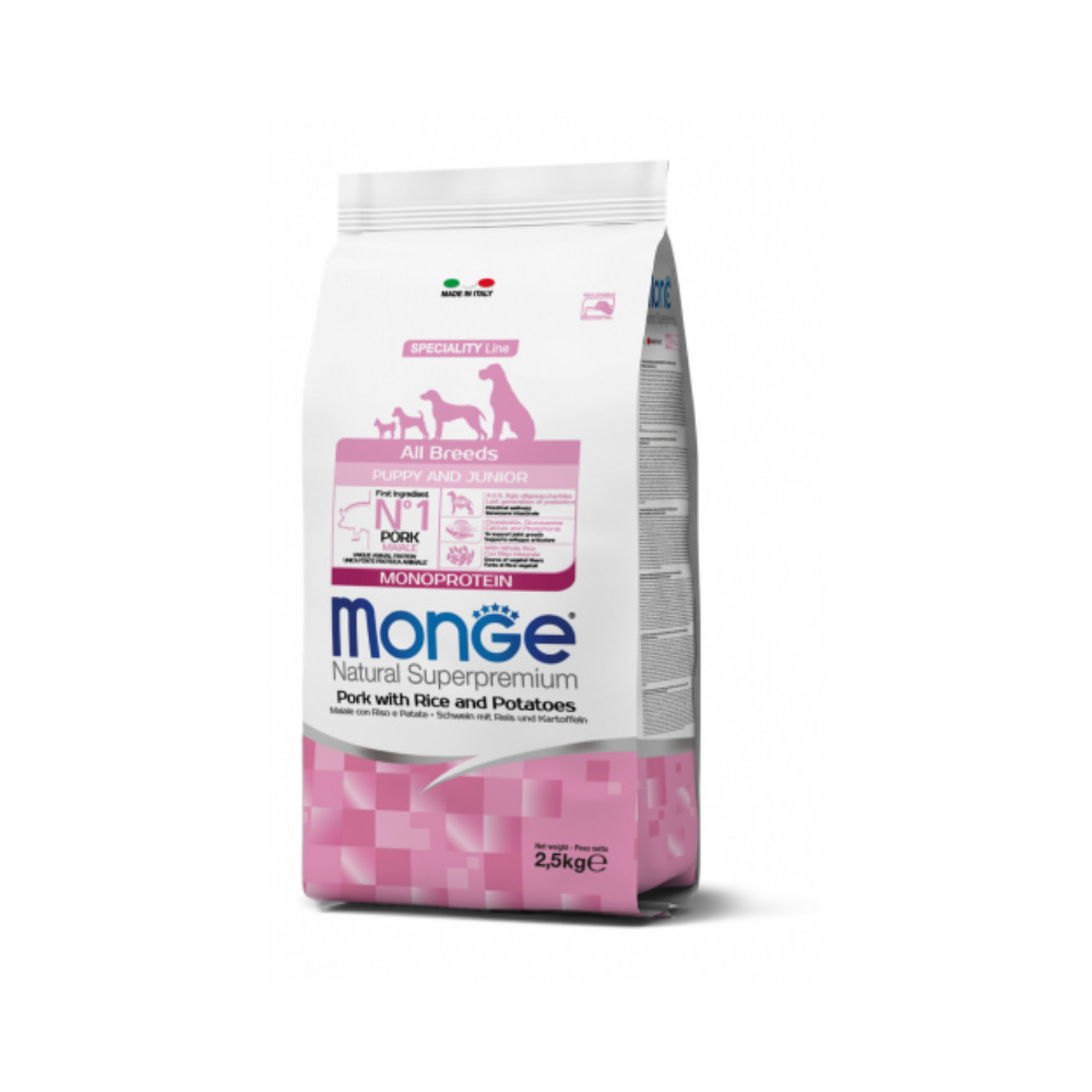 Monge Natural Superpremium Monoprotein Puppy & Junior All Breeds - Maiale, Riso e Patate - 2,5 kg