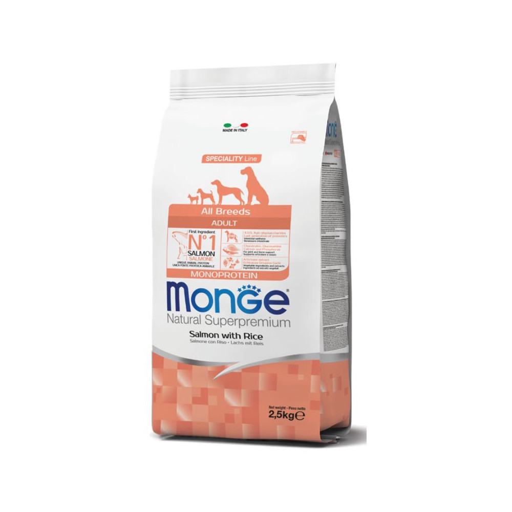 Monge Natural Superpremium Monoprotein Dog Adult All Breeds - Salmone e Riso - 2,5 kg