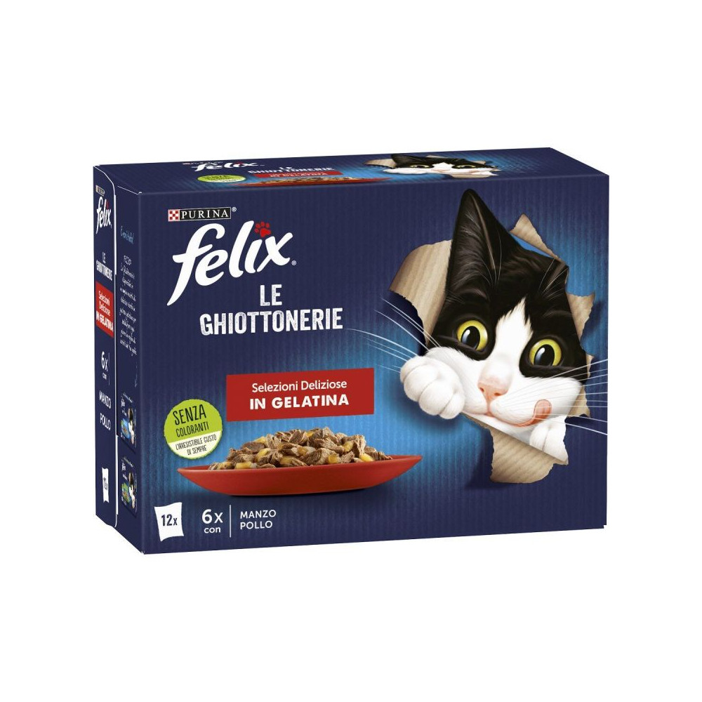 PURINA FELIX Le Ghiottonerie Selezioni Deliziose con manzo & pollo confezione da 12 x 85g