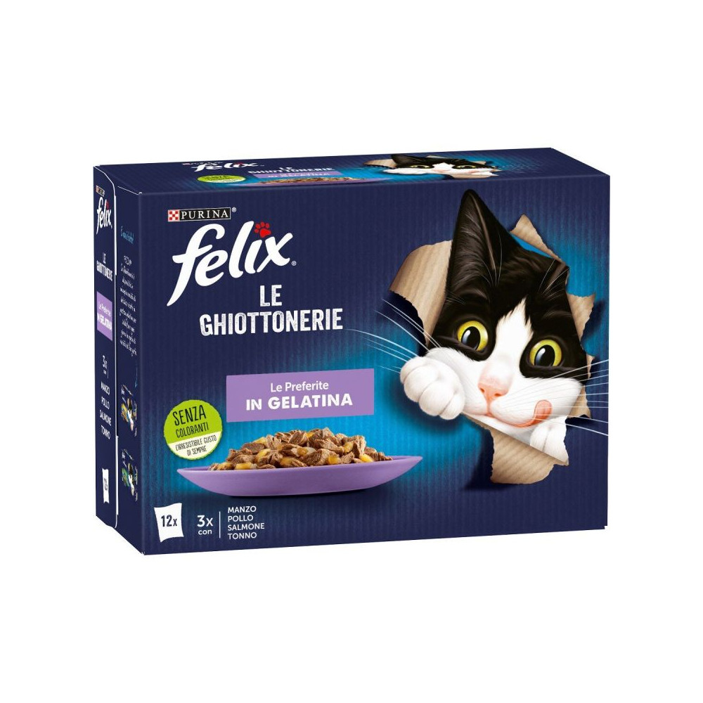 PURINA FELIX Ghiottonerie Le Preferite - (Manzo/Pollo/Salmone/Tonno) 12 x 85g